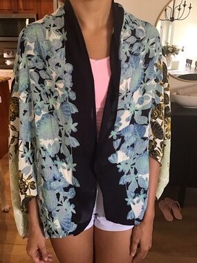 Roffe Accessories beautiful women’s floral sheer boho kimono wrap scarf overlay